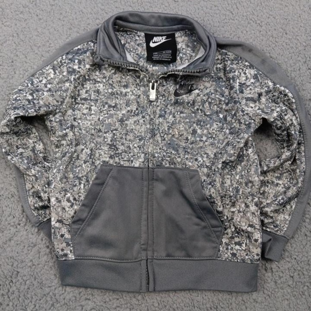 Nike Jacket Toddler 24M Kids Gray Digital Camo Full Zip Track Swoosh Pockets